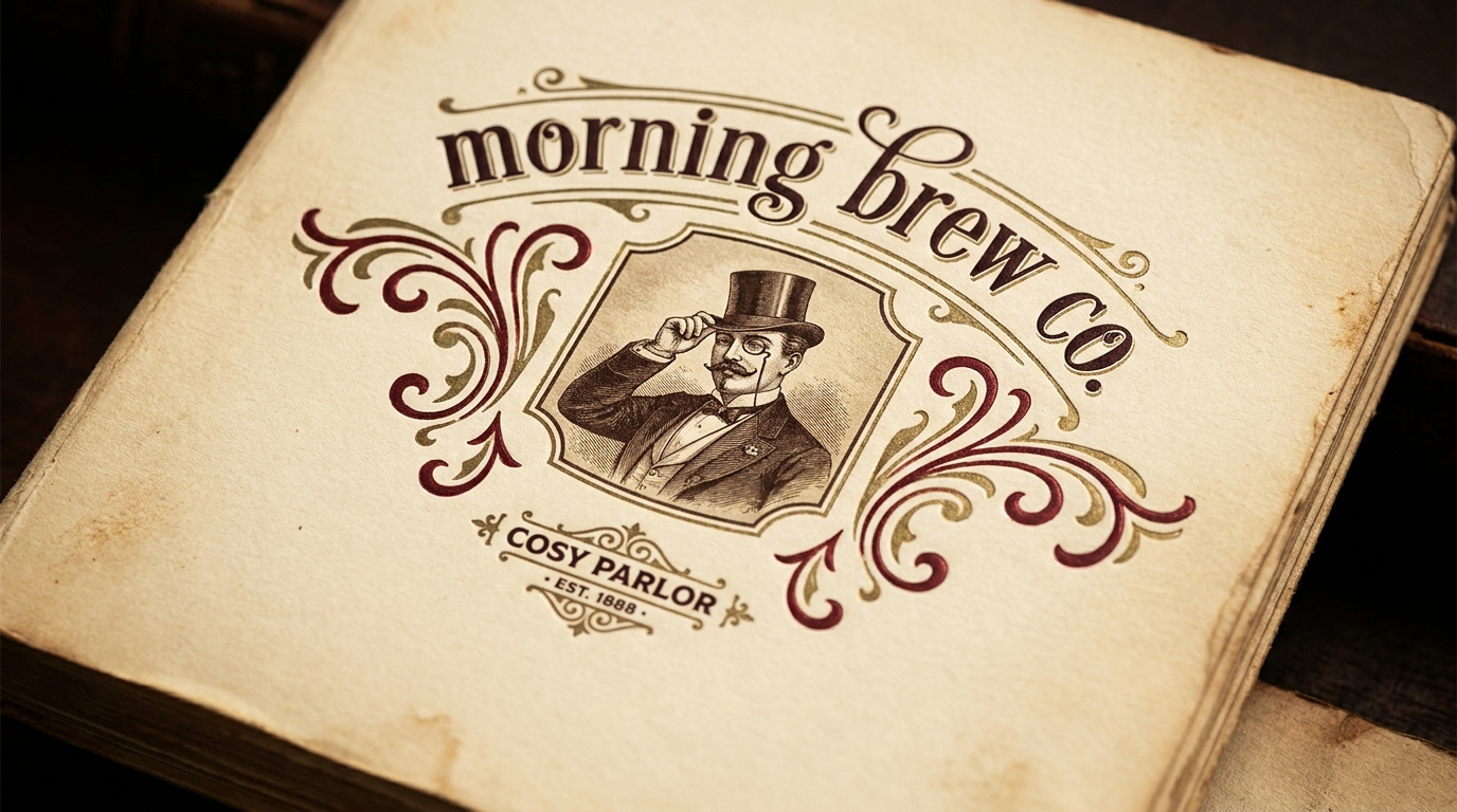 The Morning Brew Co cover: an arced wordmark and the engraved gentleman tipping his top hat, embossed on aged paper