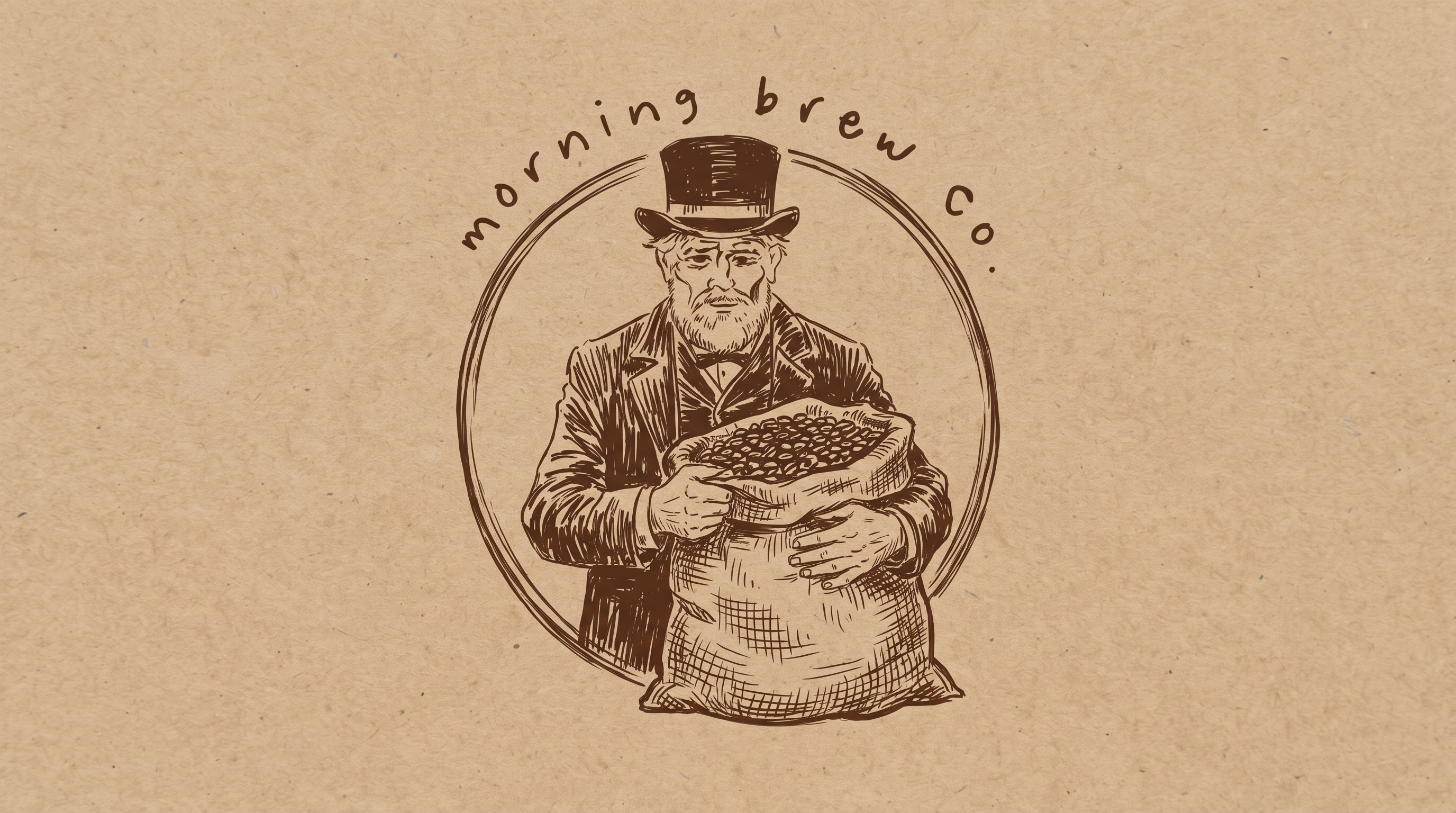 Morning Brew Co brand plate: the top hat gentleman with his cup, set in the roastery palette