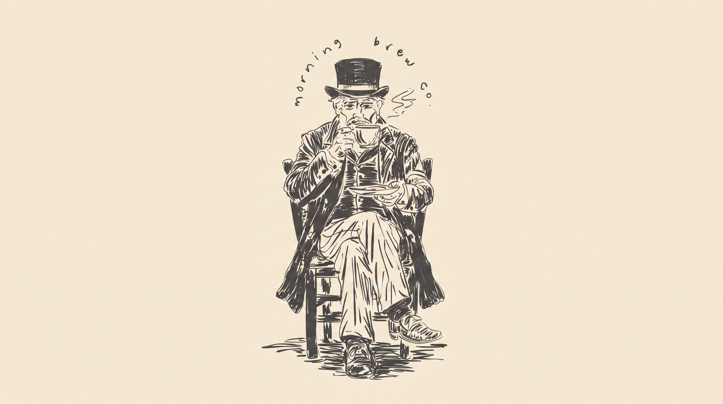Morning Brew Co brand portrait of the top hat gentleman with his coffee