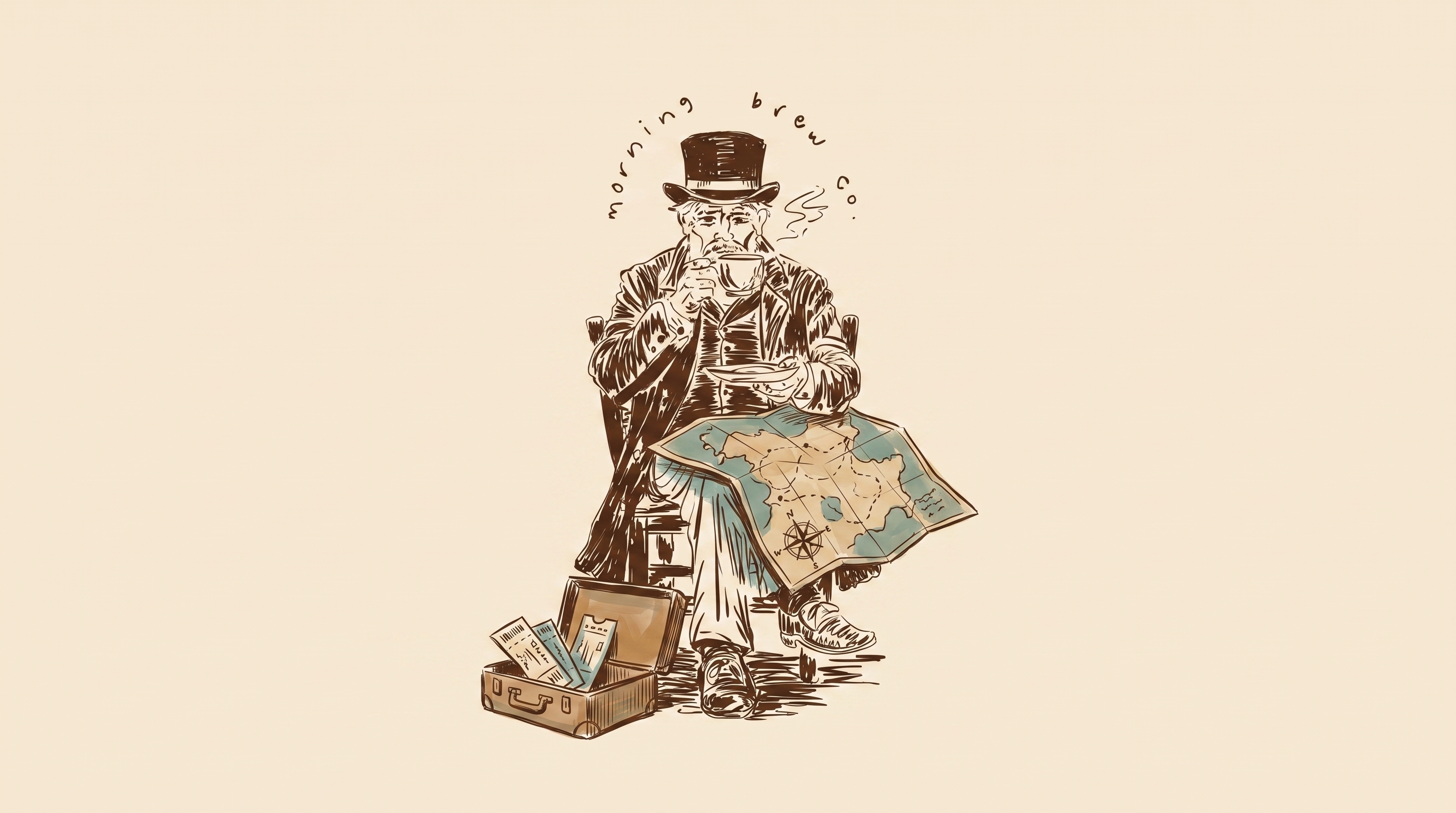 Branded portrait of the Morning Brew Co gentleman in sepia and teal