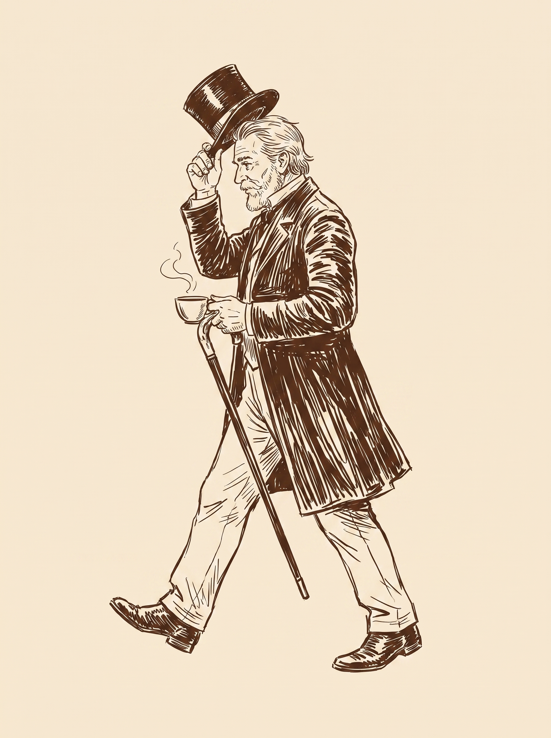 The gentleman strolling with his cane.
